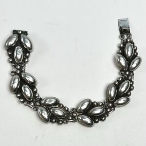 RRA Mexico Sterling Silver 925 Leaf Bead Link Bracelet 7" 20.75g
